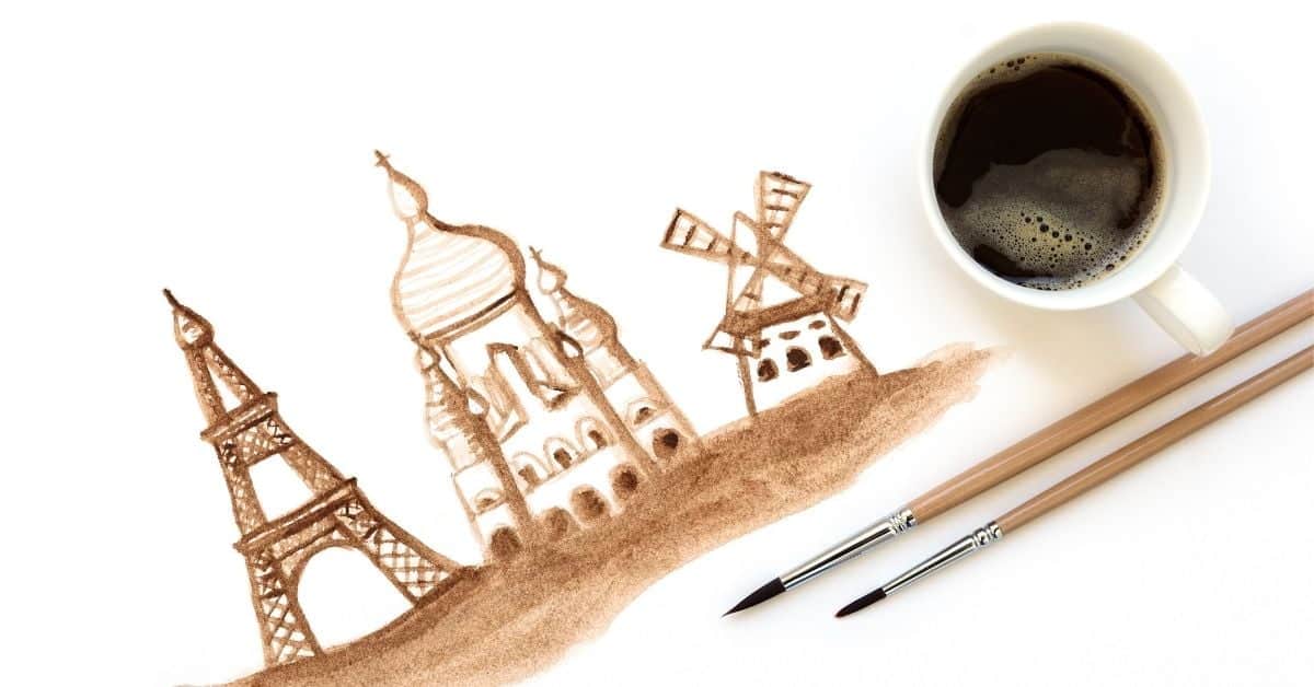 The Eiffel tower and the Taj mahal painting in tea and coffee