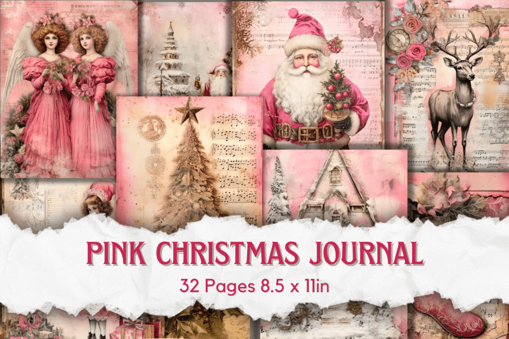 Pink Christmas Junk Journal Kit