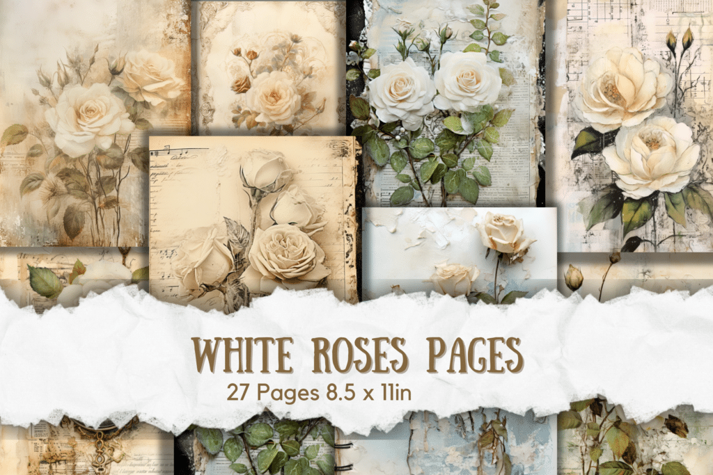 White Roses Junk Journal Pages