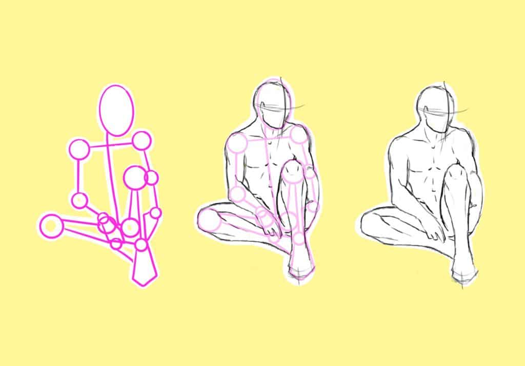 gender neutral figure in sitting drawing reference 1