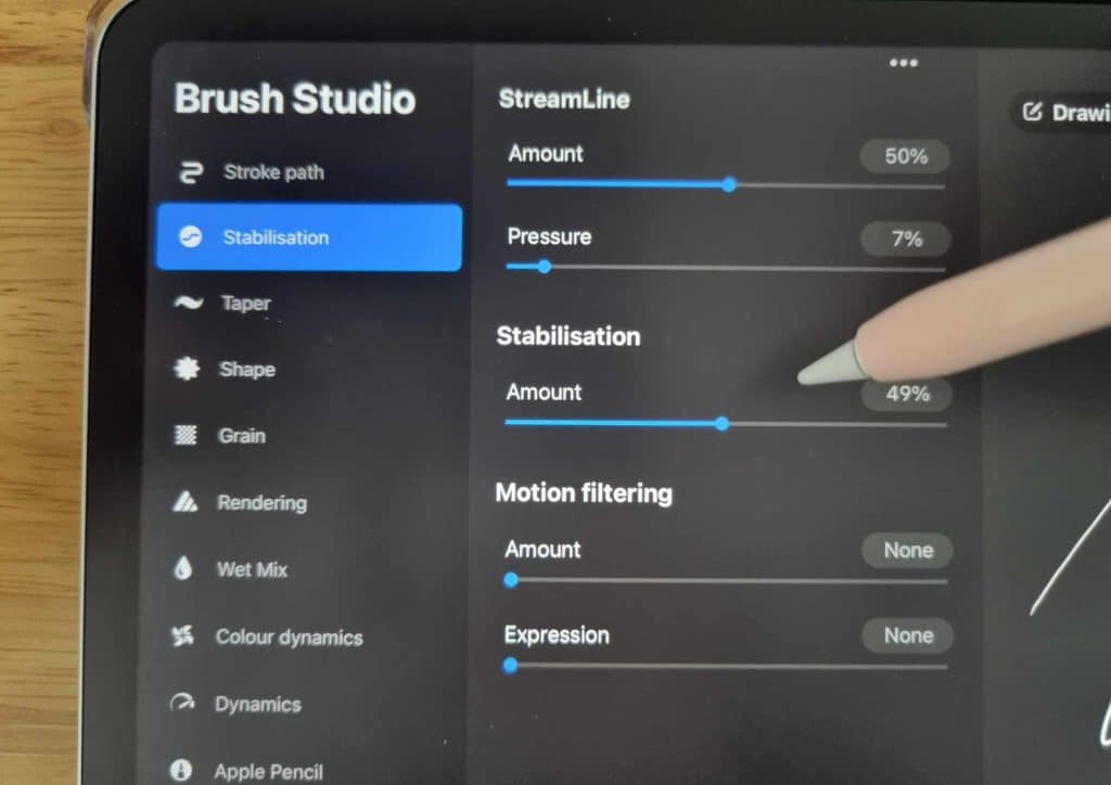 How to Trace on Procreate Step 10 edit stroke stabilization