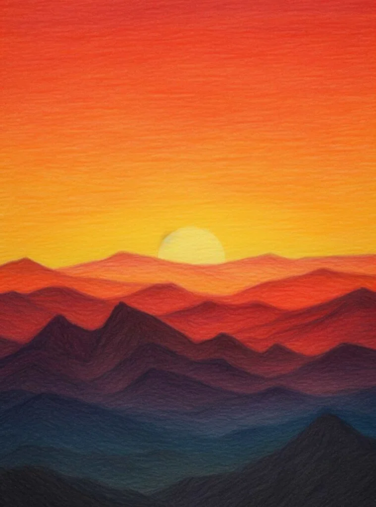 Nature Drawing Ideas_ Sunset over Mountains