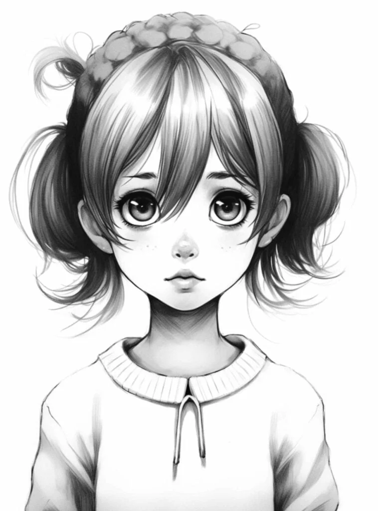 Cute anime girl sketch, black and white | Stable Diffusion | OpenArt-saigonsouth.com.vn