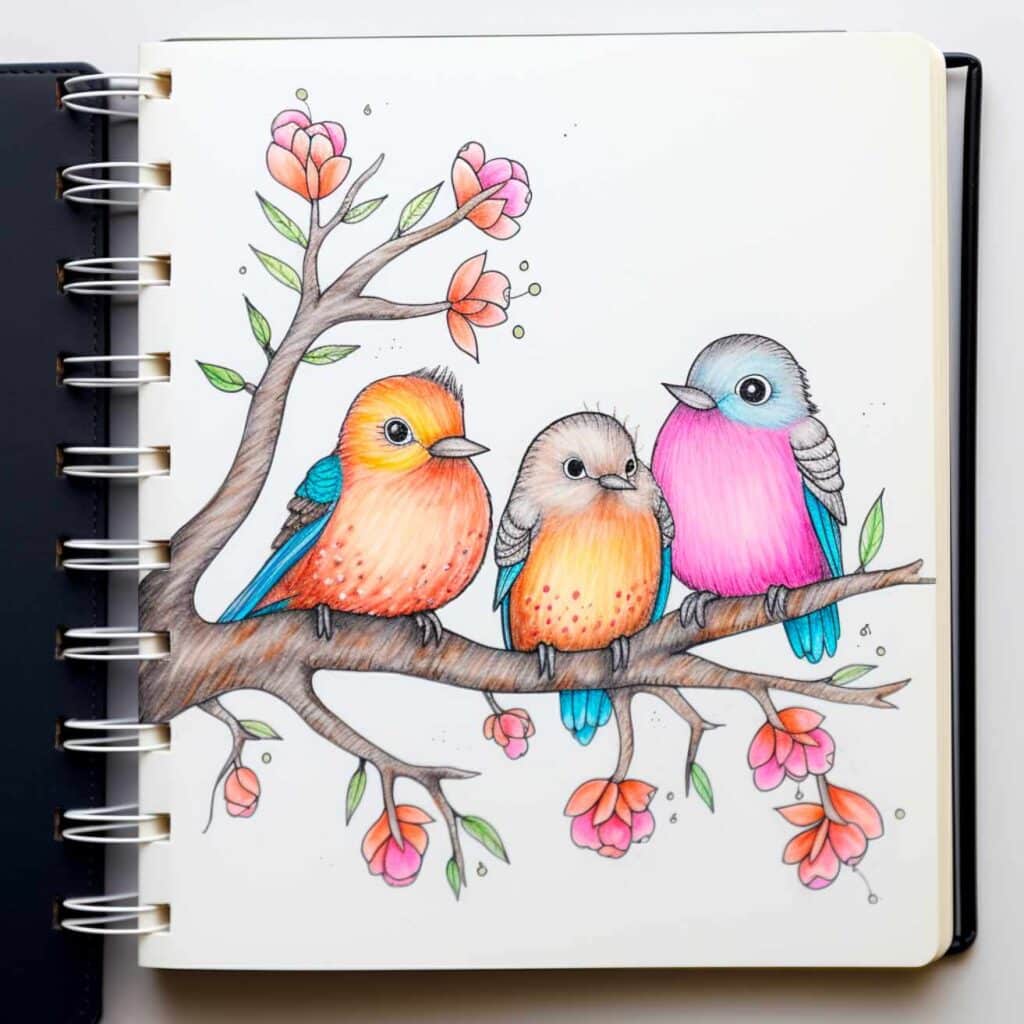 Spring Drawing Ideas A Family of Birds