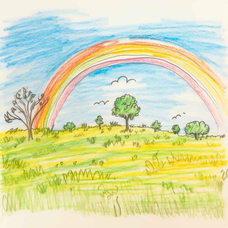 Spring Drawing Ideas A Rainbow over a Field