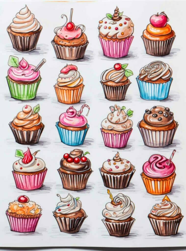 Drawing Ideas For Girls: Cupcakes