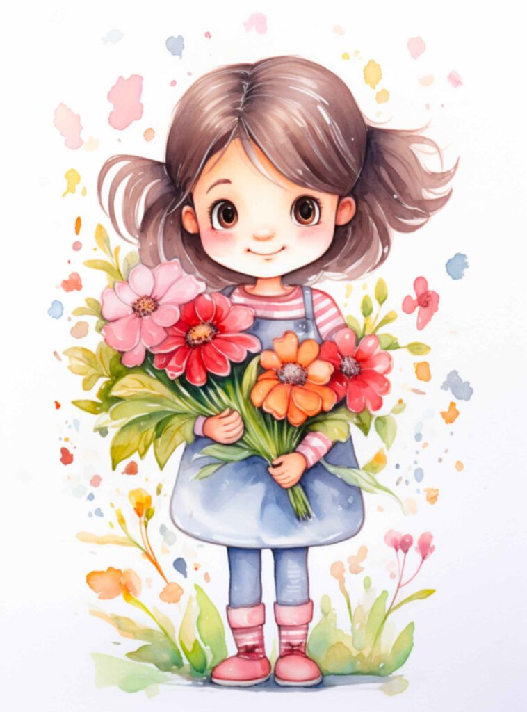 Drawing Ideas for Girls: Cute Girl With Flowers