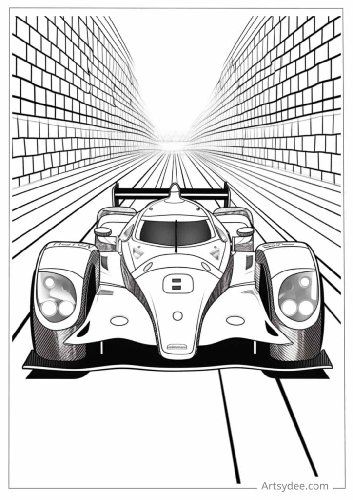racing car zentangle coloring page for kids