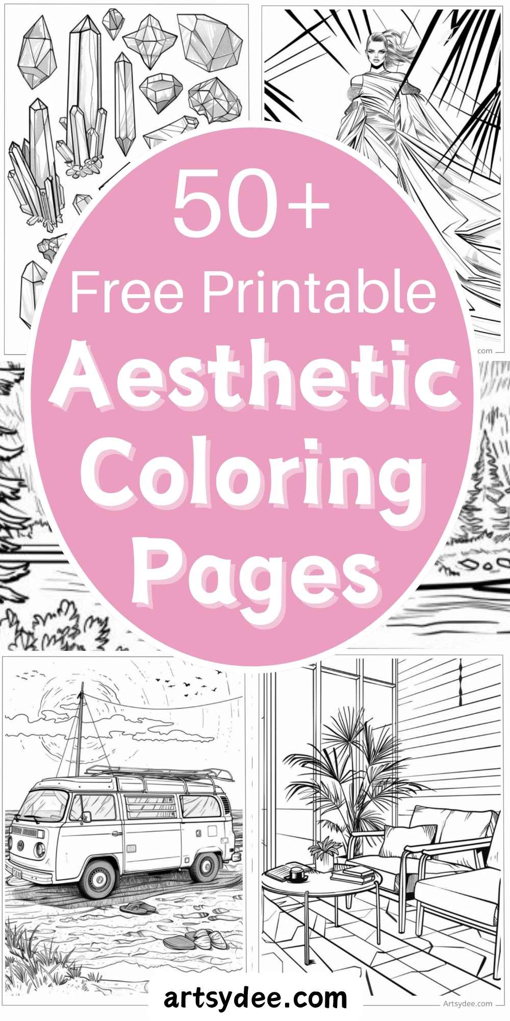 50+ Aesthetic Coloring Pages (Free Printable PDF!) - Artsydee - Drawing ...