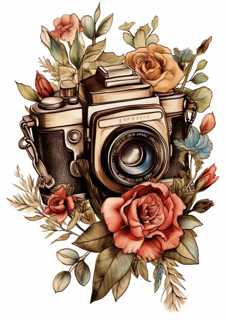 vintage camera tattoo design drawing