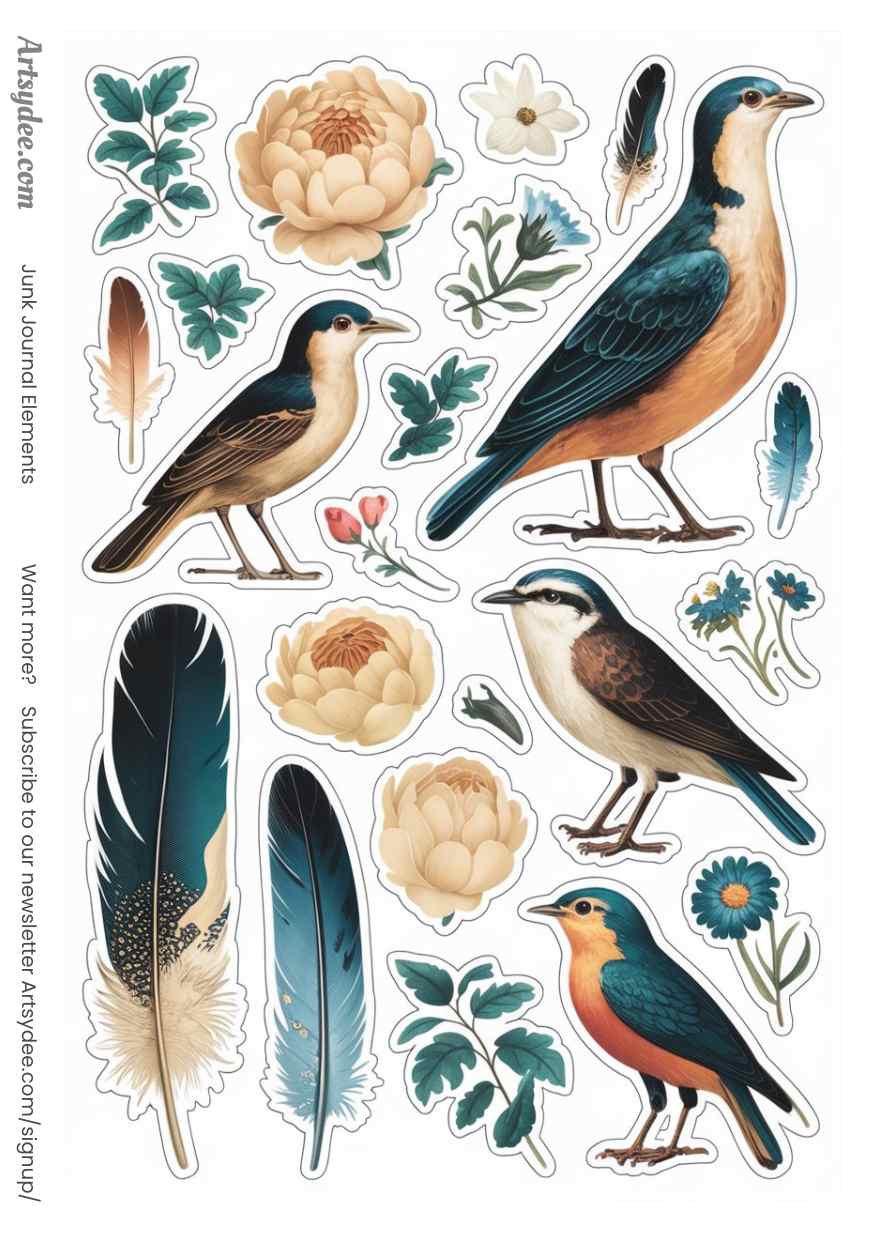 Vintage Bird Ephemera Sticker Collection: Printable Scrapbook Stickers ...