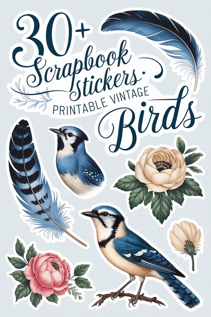 Vintage Bird Ephemera Sticker Collection: Printable Scrapbook Stickers ...
