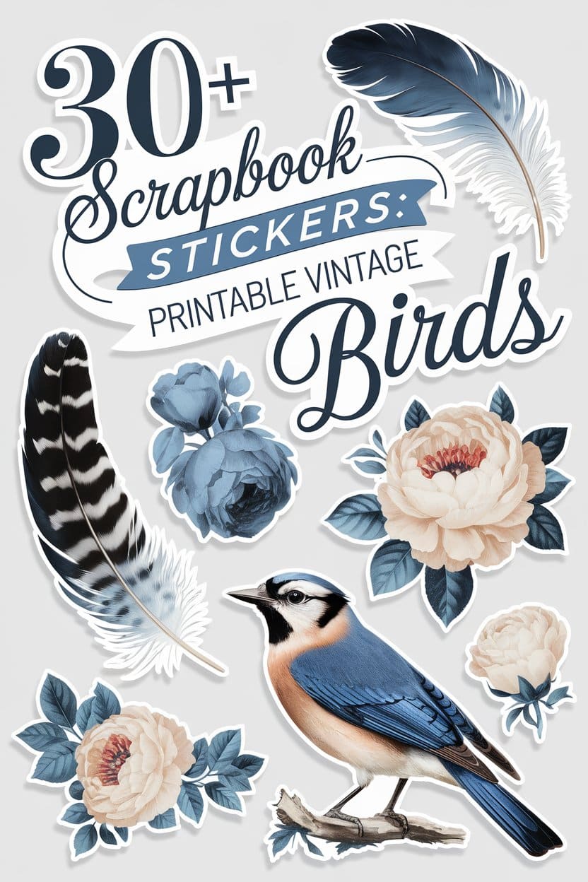 Vintage Bird Ephemera Sticker Collection: Printable Scrapbook Stickers ...