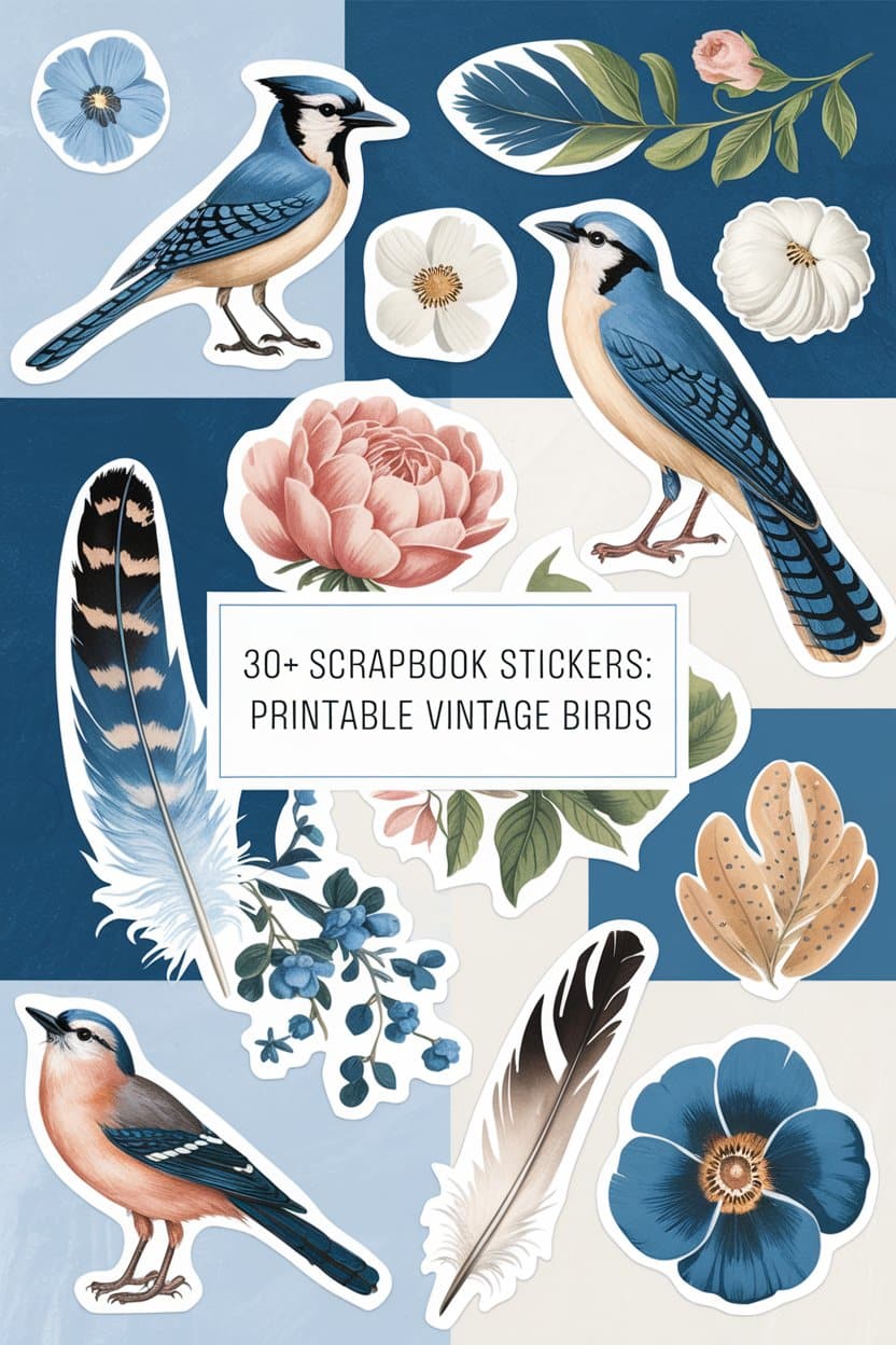Vintage Bird Ephemera Sticker Collection: Printable Scrapbook Stickers ...