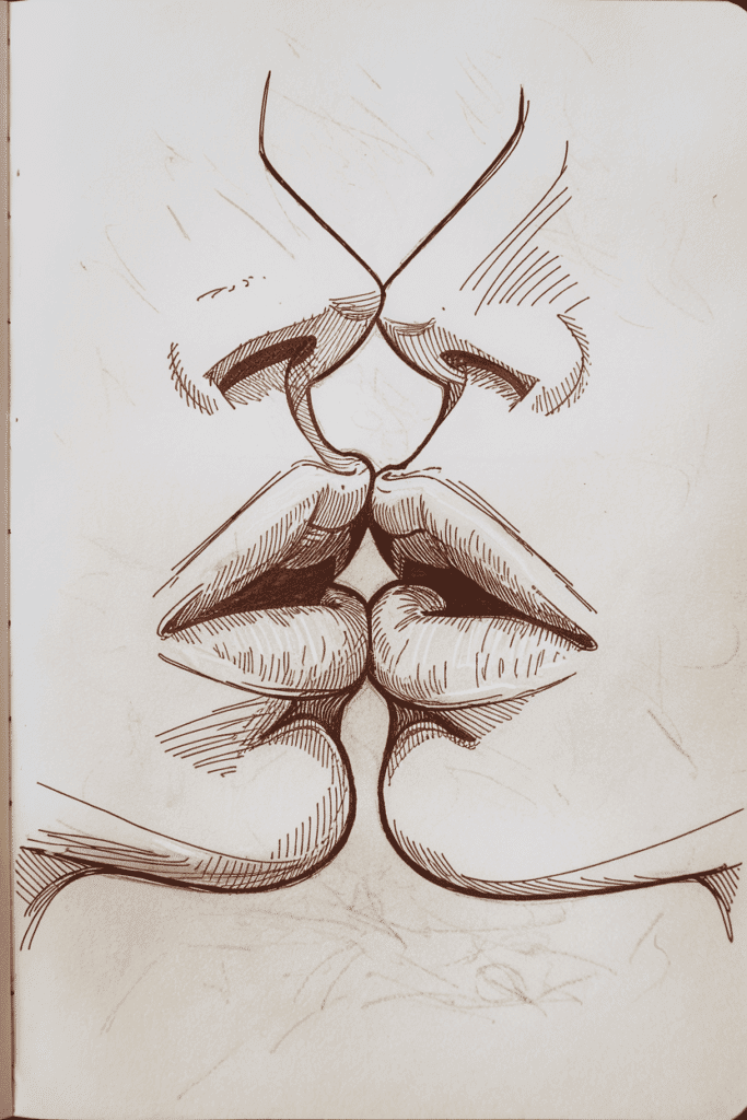 a pair of kissing lips drawing