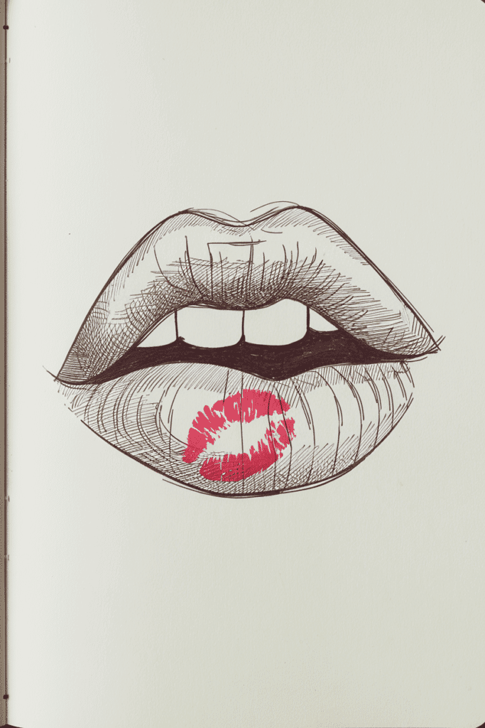 a pair of kissing lips drawing