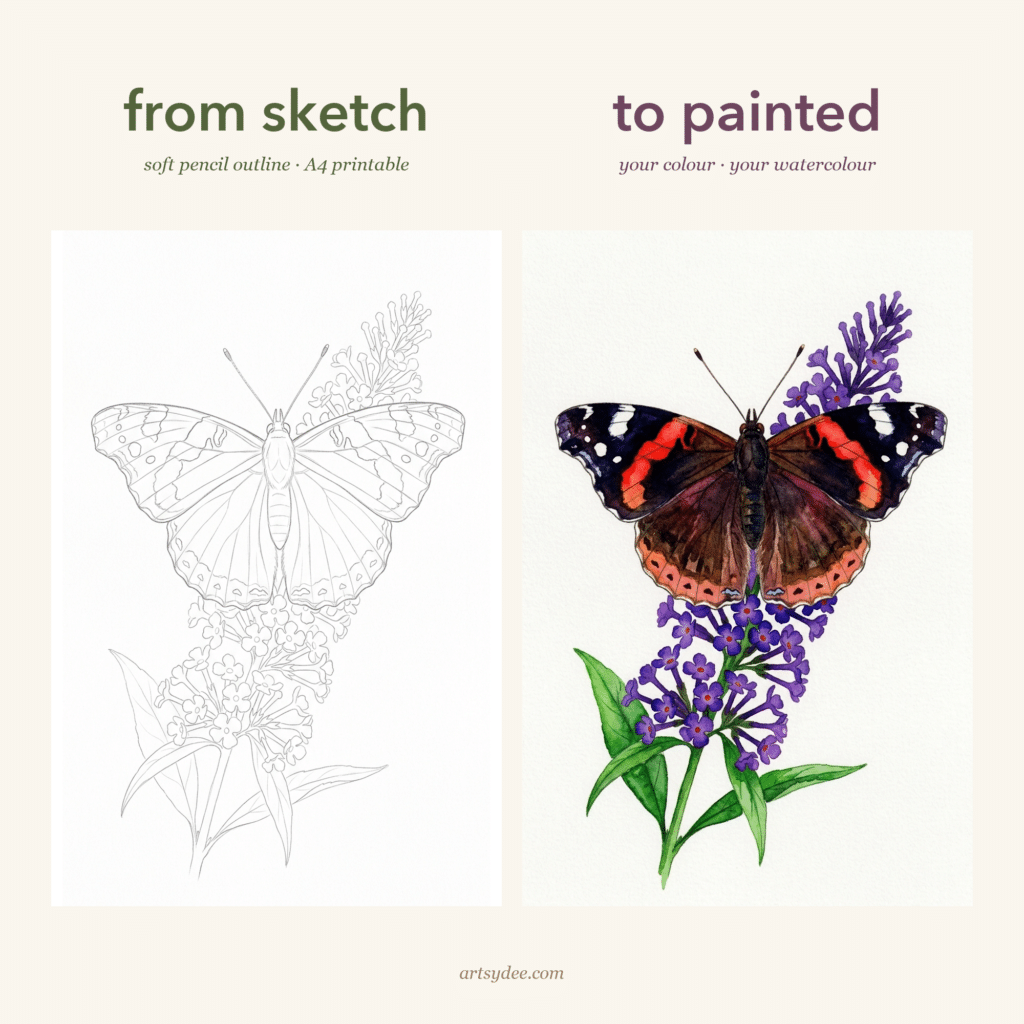 garden butterflies watercolor templates