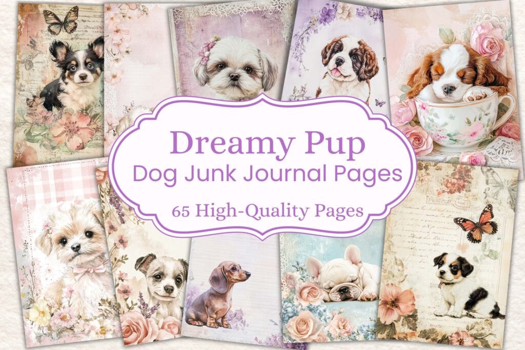 dog junk journal pages dreamy pups artsydee