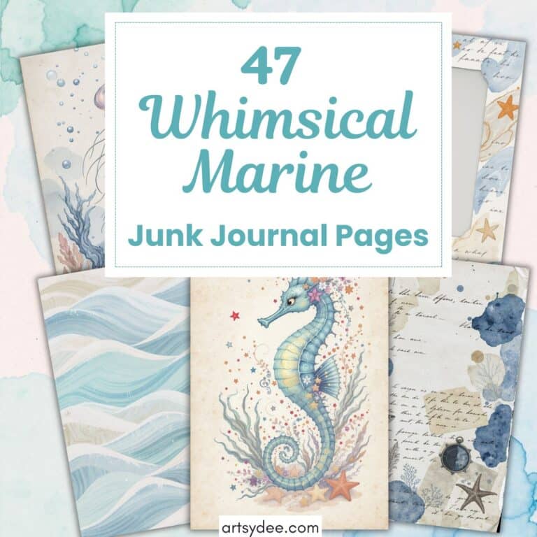 Whimsical Marine junk journal pages fi