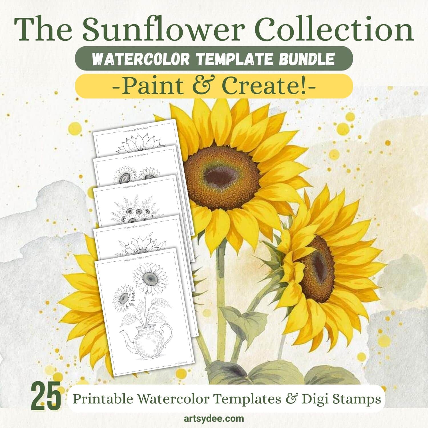 sunflower watercolor templates Artsydee