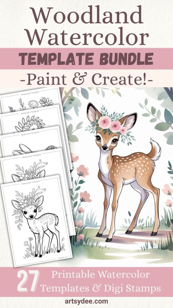 This collection of 27 woodland animals watercolor templates is perfect for watercolor painting, Procreate digital art, junk journaling, and crafting!
