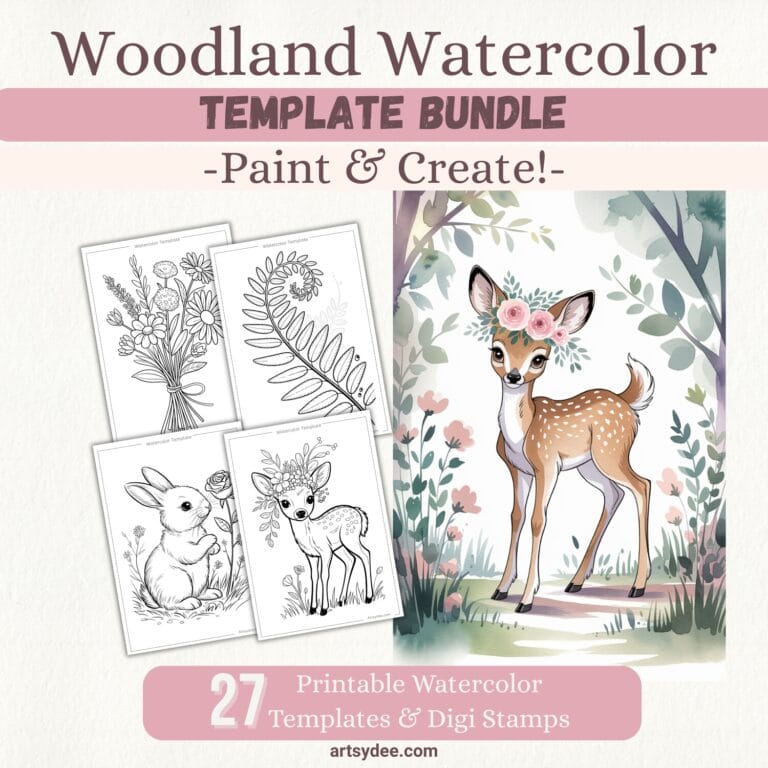 woodland watercolor templates & digi stamps