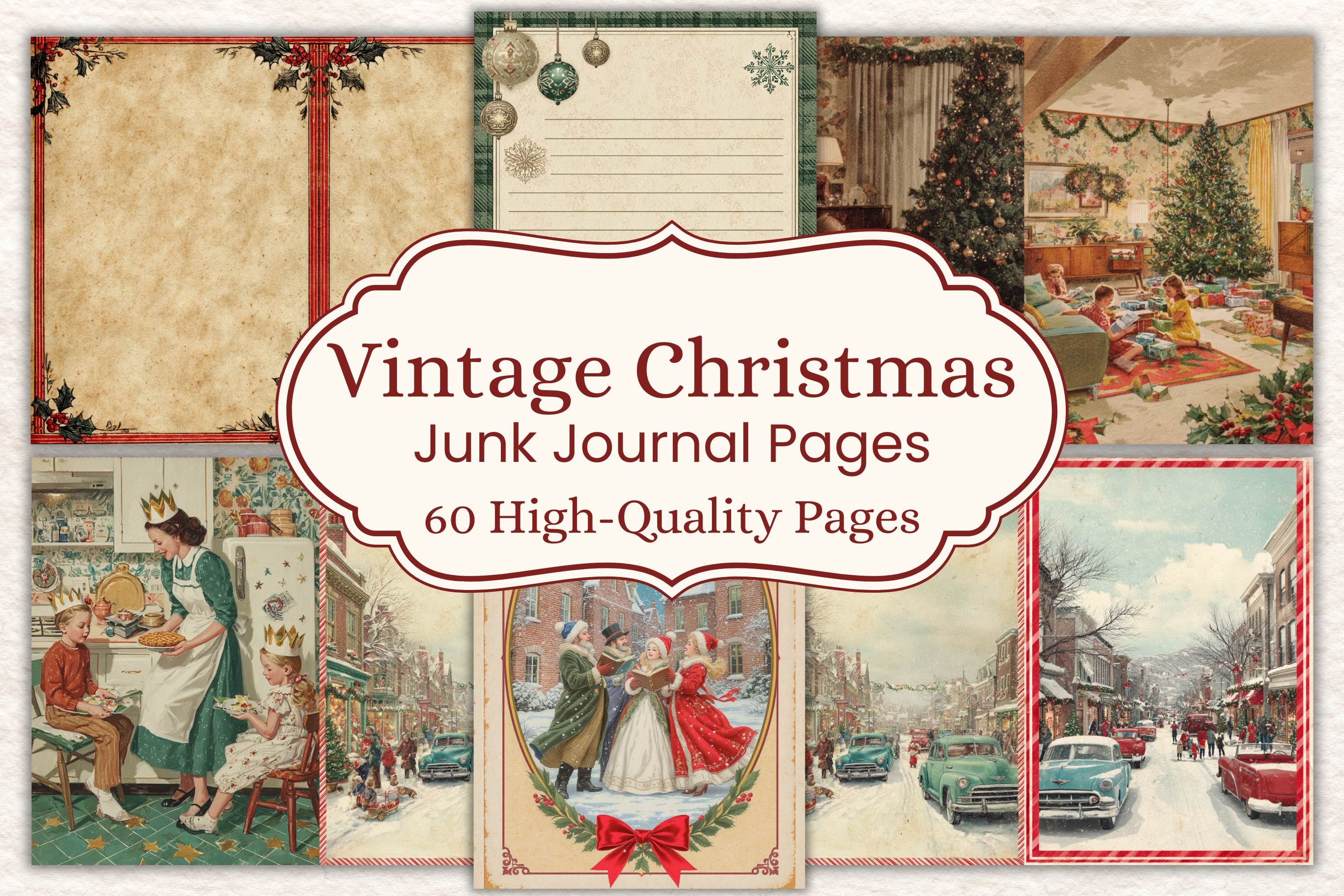 Vintage Christmas Junk Journal Pages Printable Retro Holiday Set