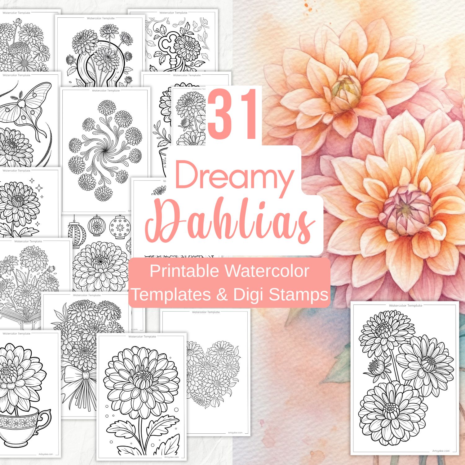 dahlia watercolor templates