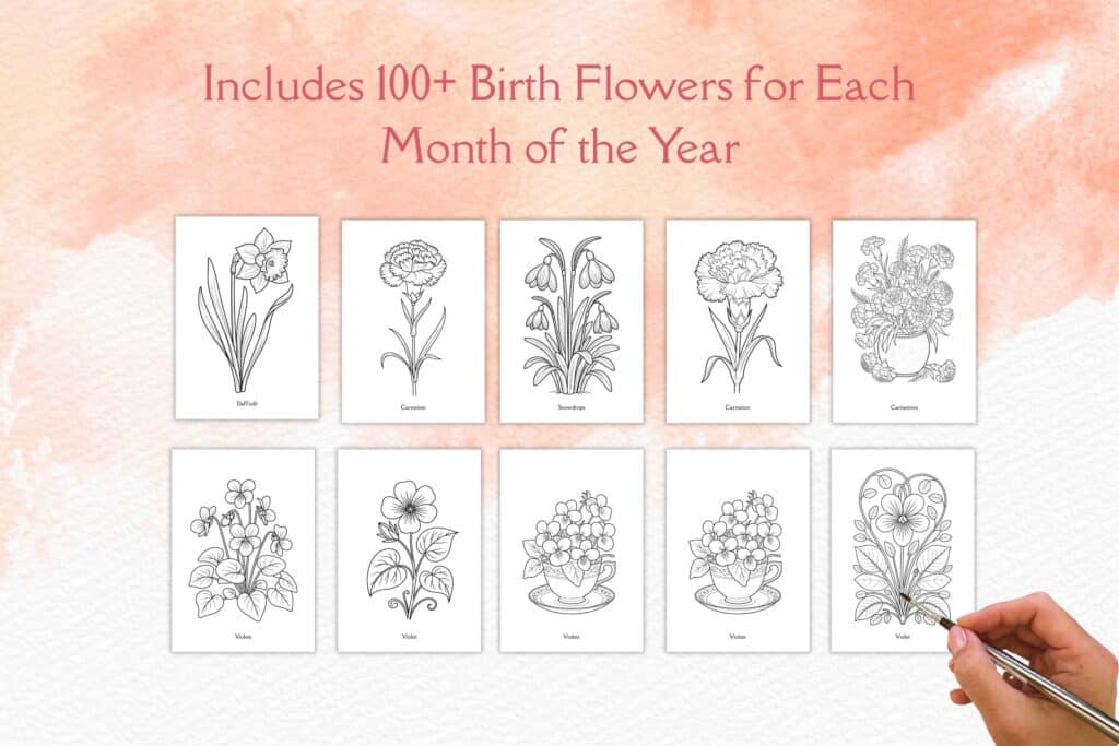 Birth Flowers Watercolor Templates & digital stamps Artsydee