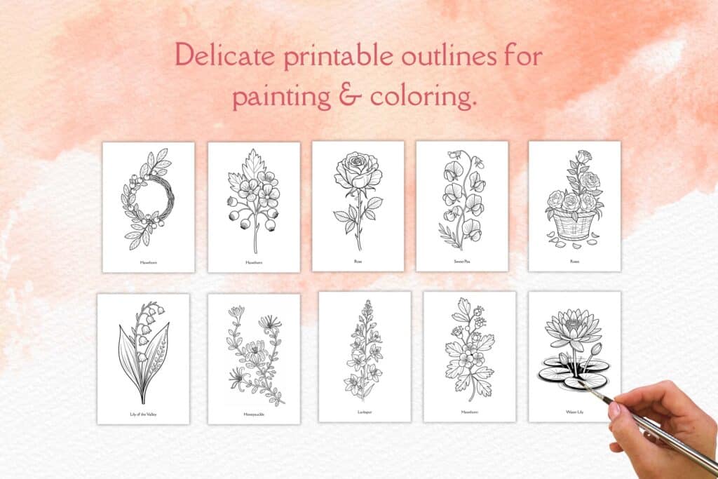 Birth Flowers Watercolor Templates & digital stamps Artsydee