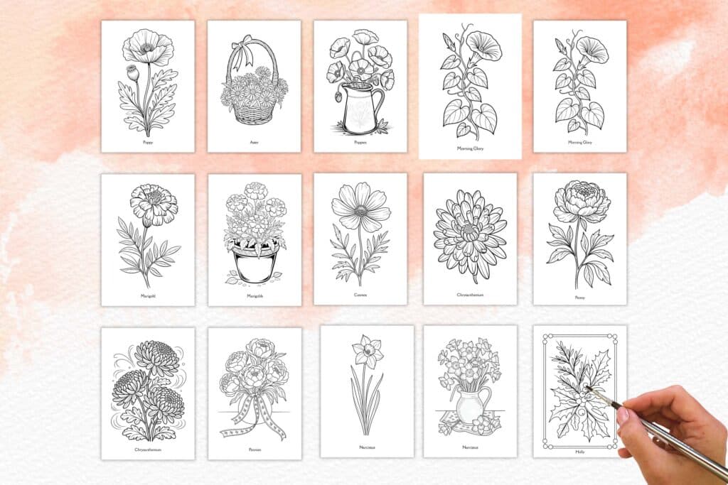 Birth Flowers Watercolor Templates & digital stamps Artsydee