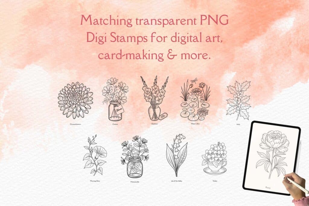 Birth Flowers Watercolor Templates & digital stamps Artsydee