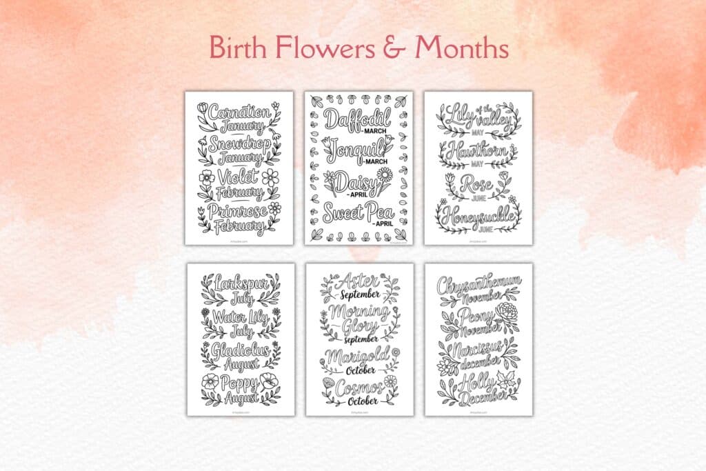 Birth Flowers Watercolor Templates & digital stamps Artsydee