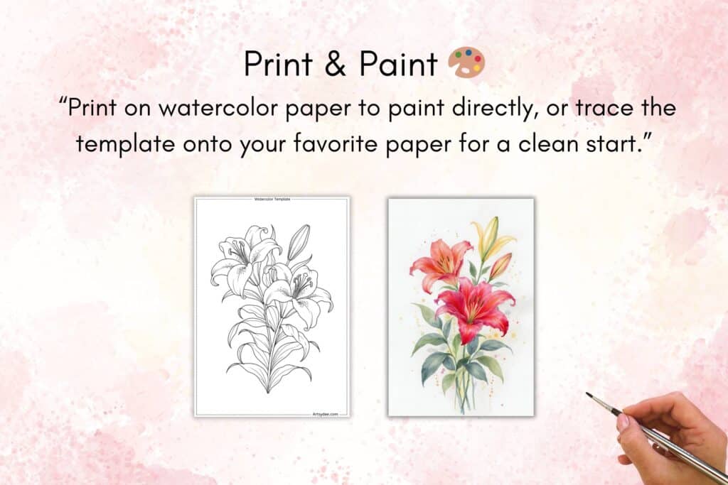 Lily watercolor templates & digital stamps