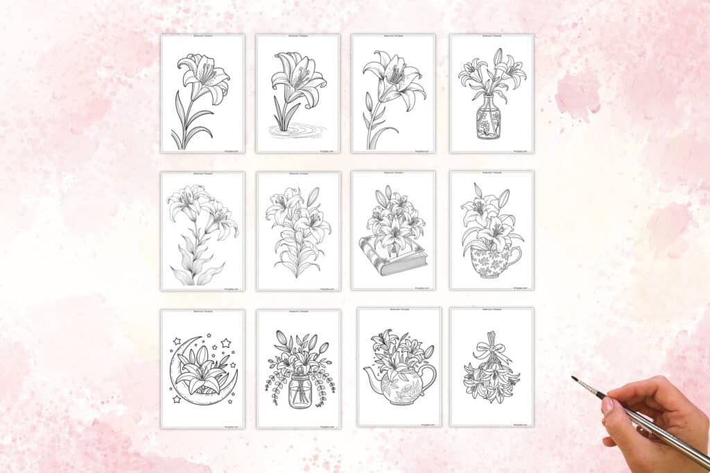 Lily watercolor templates & digital stamps