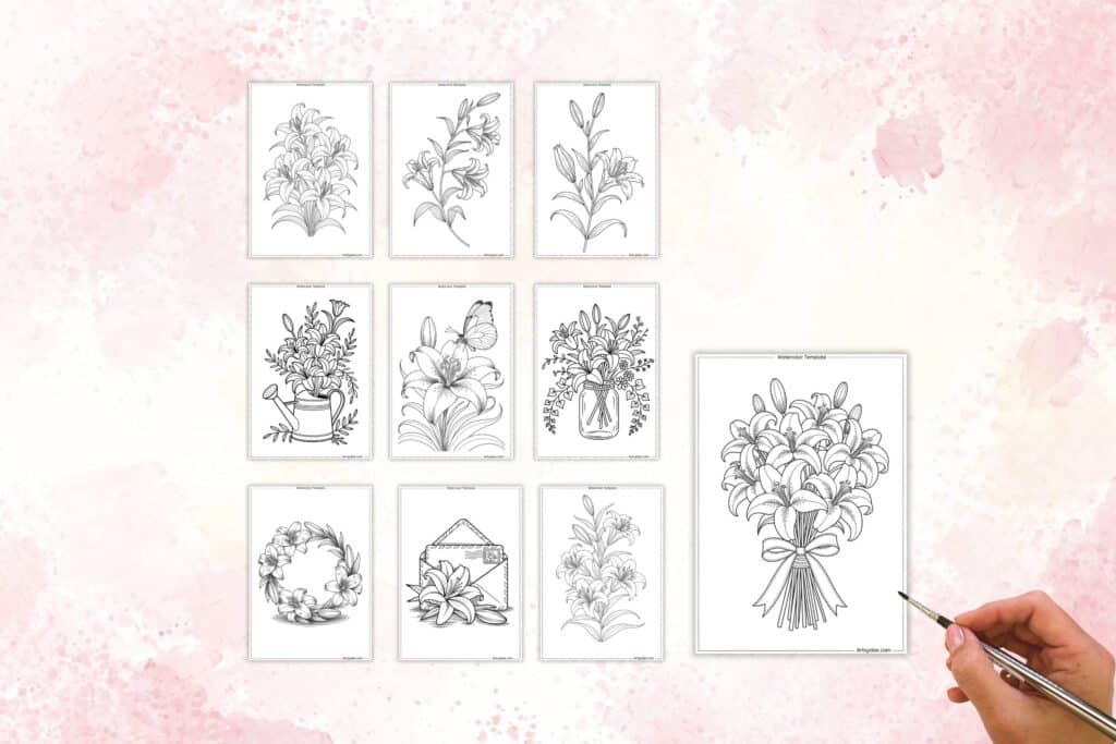 Lily watercolor templates & digital stamps