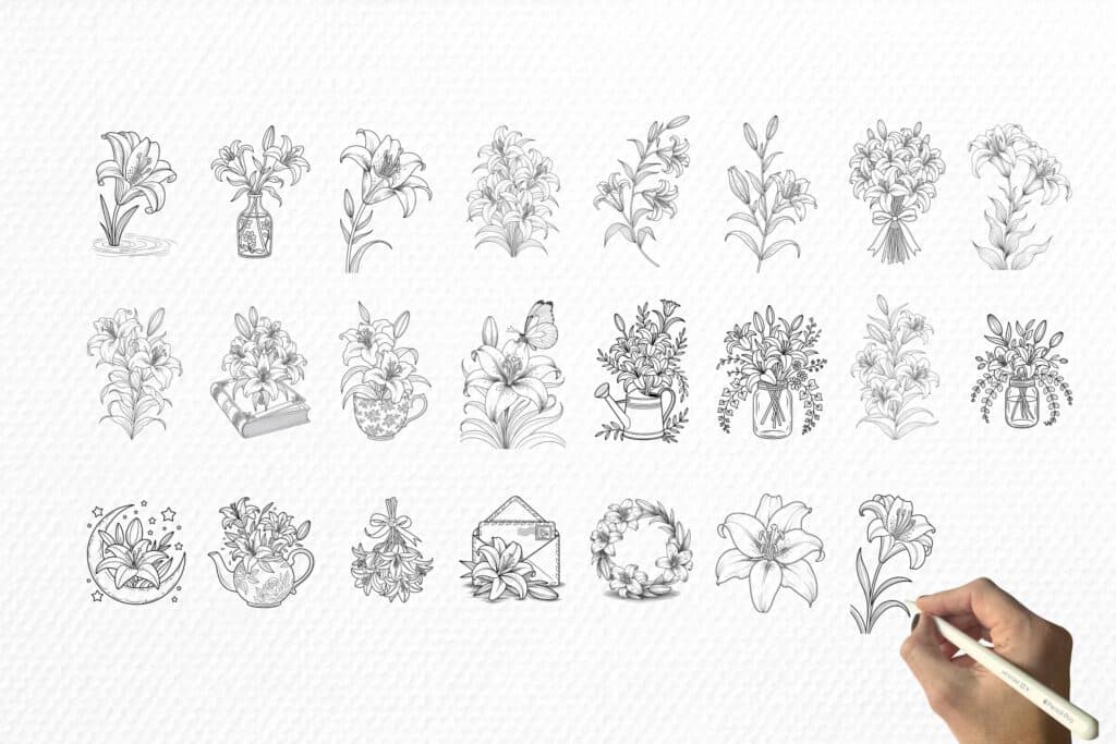 Lily watercolor templates & digital stamps