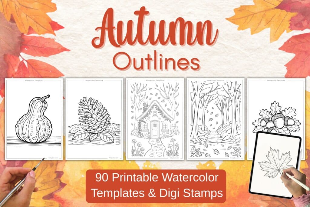 autumn watercolor templates & digital stamps