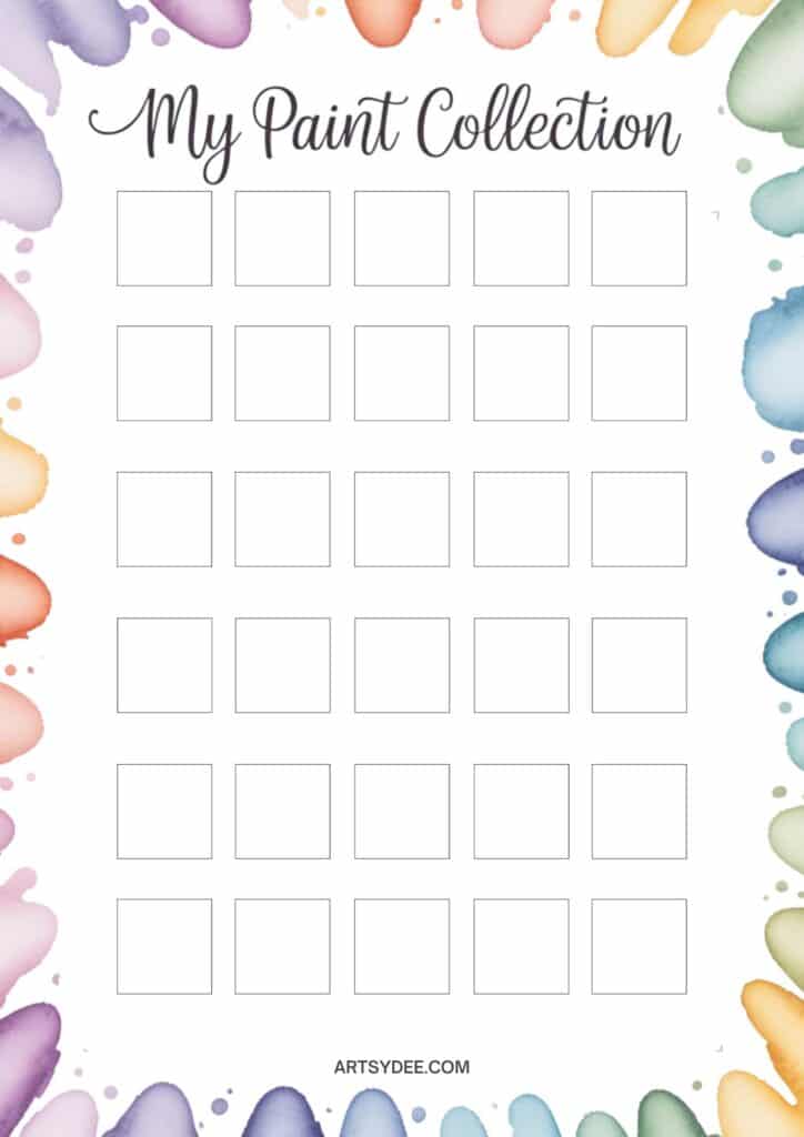artsydee watercolor paint swatch chart
