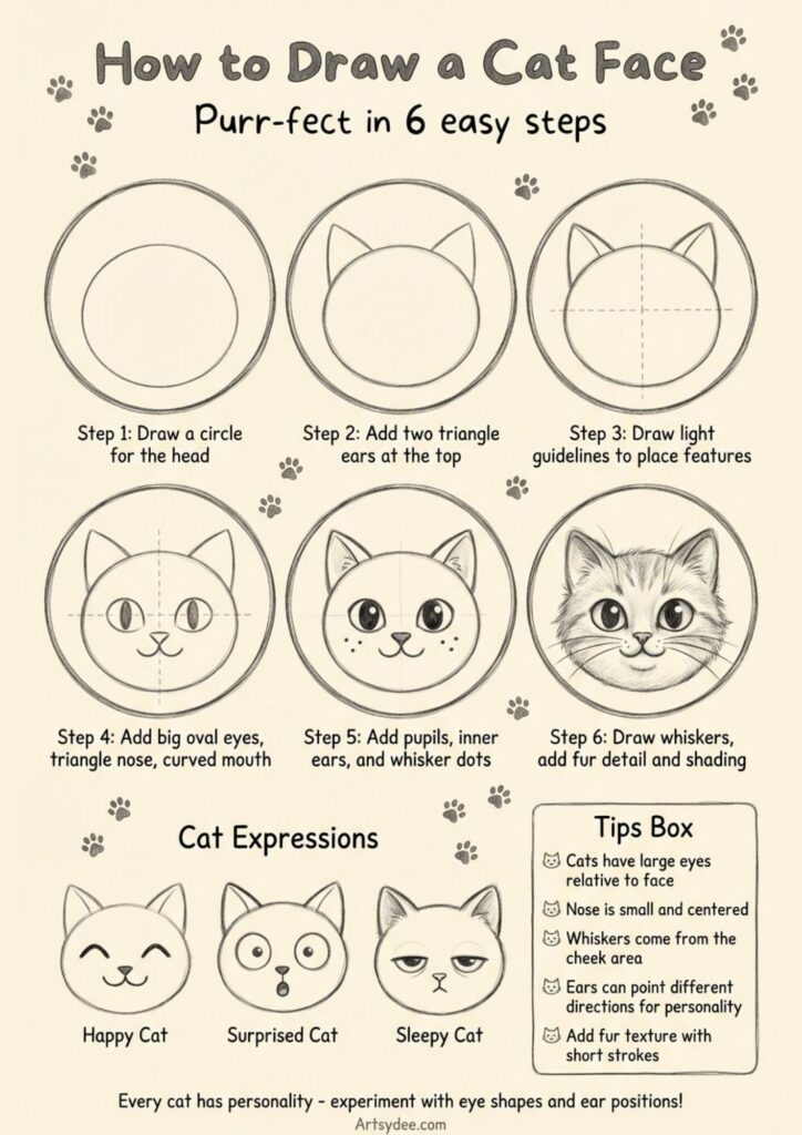 how to draw a cat face