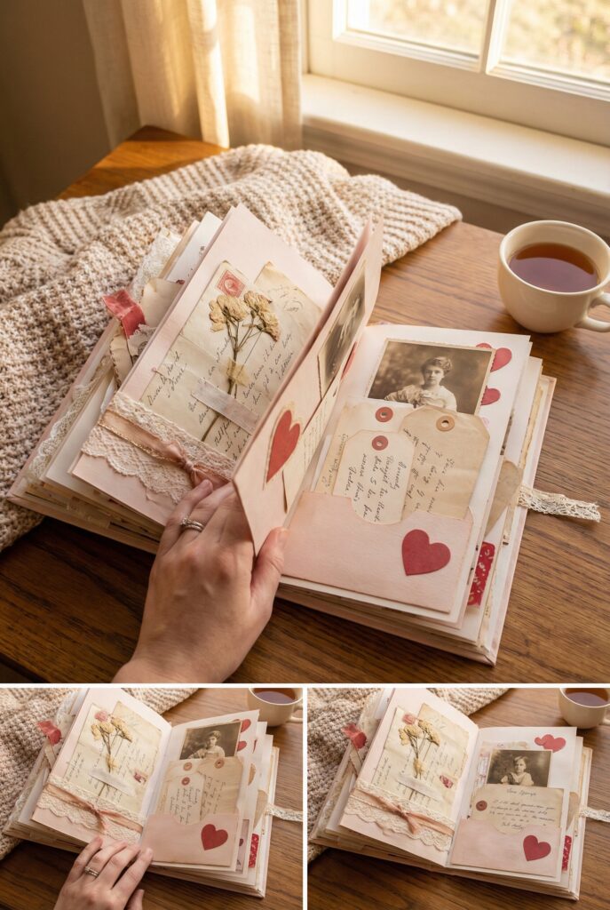 valentines junk journal spreads