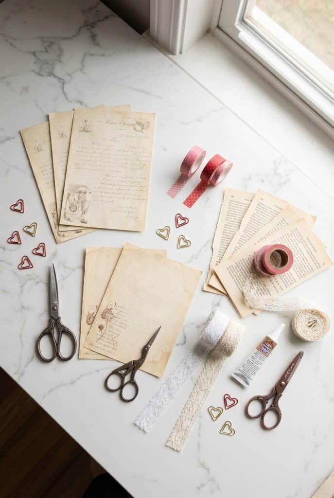 valentines junk journal spreads