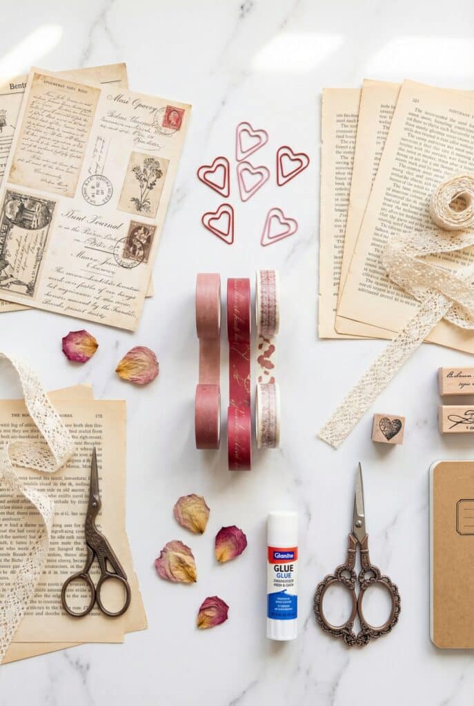 valentines junk journal spreads