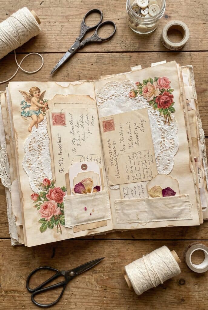 valentines junk journal spreads