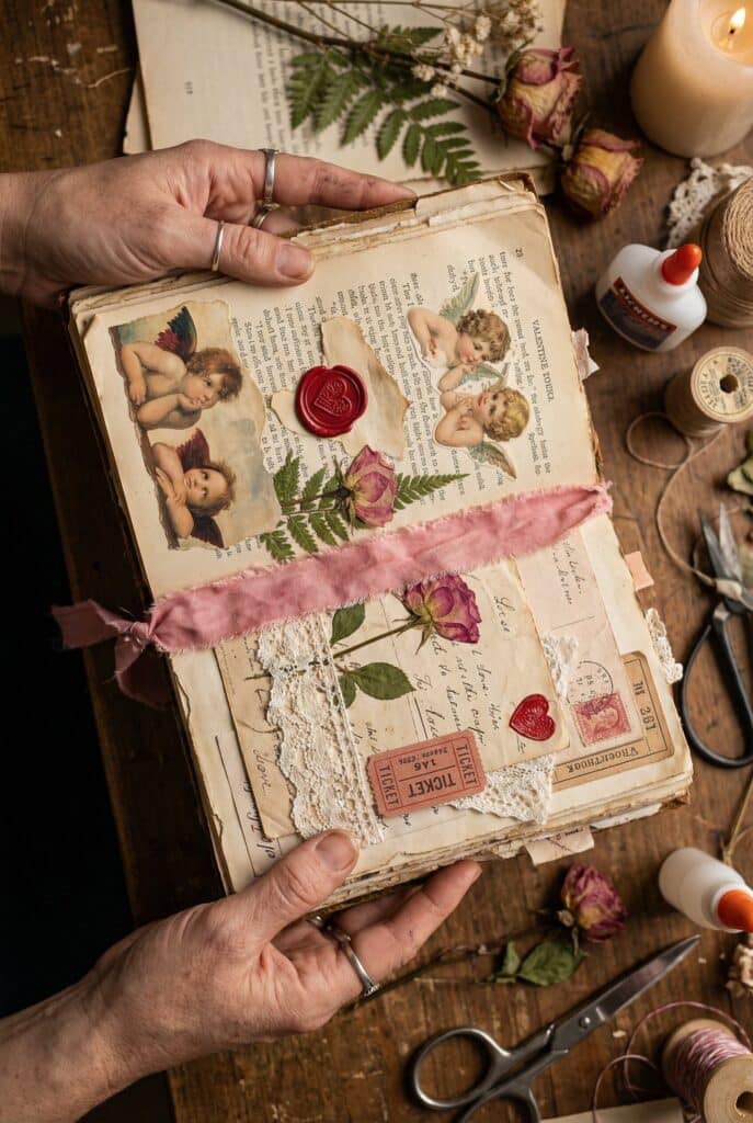 valentines junk journal spreads