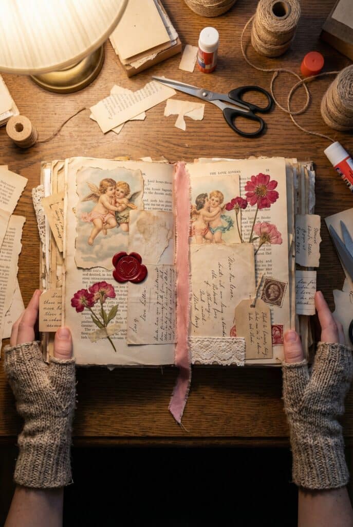 valentines junk journal spreads