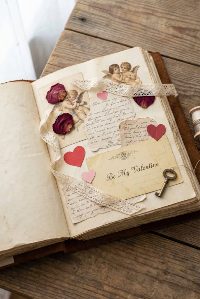 valentines junk journal spreads