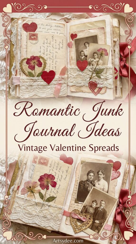  valentines junk journal spreads