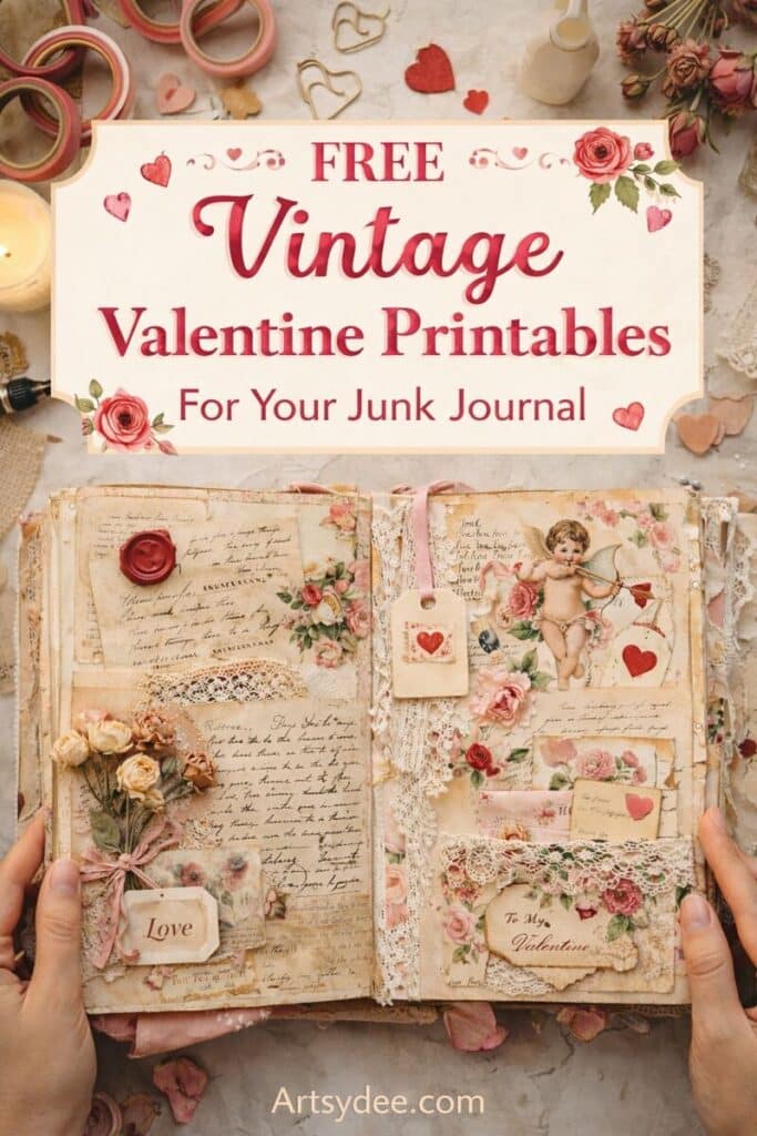 valentines junk journal spreads