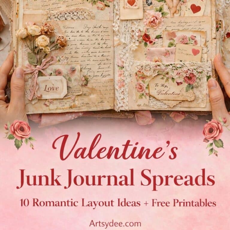 valentines junk journal spreads